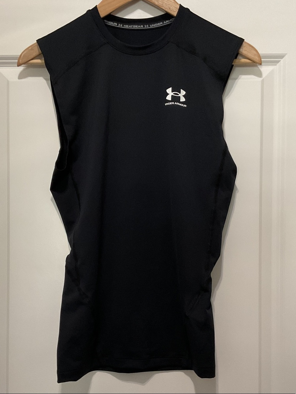 Under Armour Black Sleeveless HeatGear Compression Tank with White Logo
